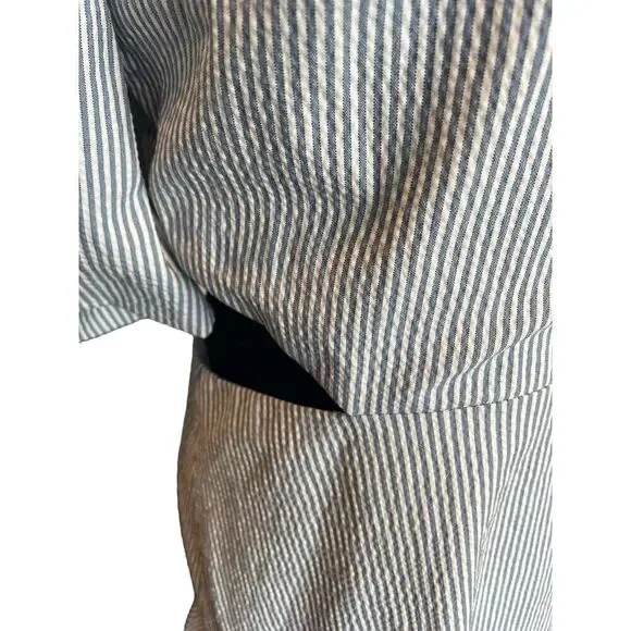 Veronica Beard Womens Blue Striped Round Neck Ruffled Dress Size 10